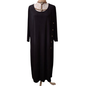 Serengeti Black scoop neck button accent plus size midi dress 2X